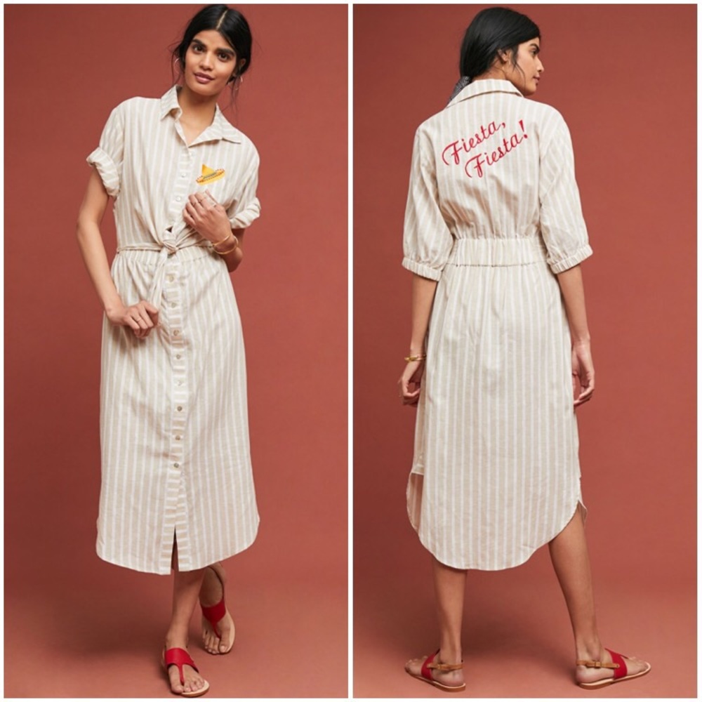 Anthropologie Striped Linen Fiesta Dress